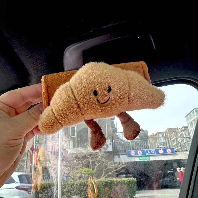 Cartoon Cute and Funny Croissant Bread Car Armrest Cover Glove Protective Cover Car Door Handle Universal Interior Trend