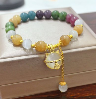 S325-colored tourmaline golden lucky cat bracelet #sz1521