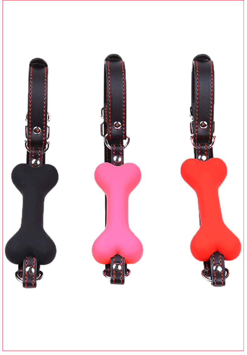 Silicone Leather Bondage Mouth Gag with Dog Bone Design, Black Adult Couple Restraint Accessory — detail image 4