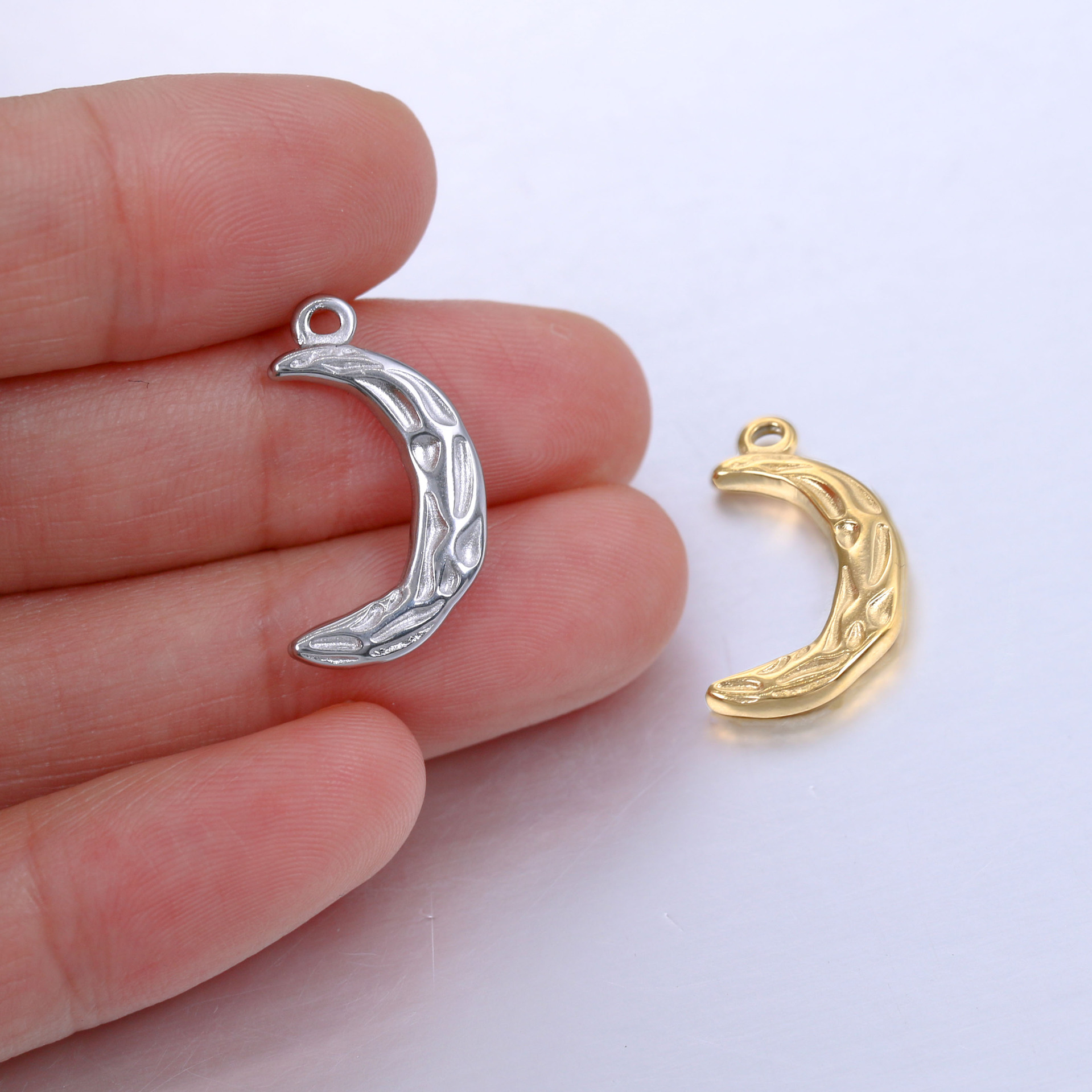 3 Teile/los Edelstahl Crescent Charms Unregelmäßige Faltige Mond Anhänger DIY Halskette Armband Schmuck Handwerk Machen Zubehör – Detail 9