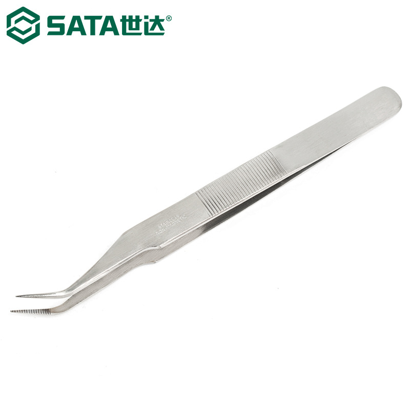 世达03153镊子 不锈钢弯头长镊子家用工业用175MM
