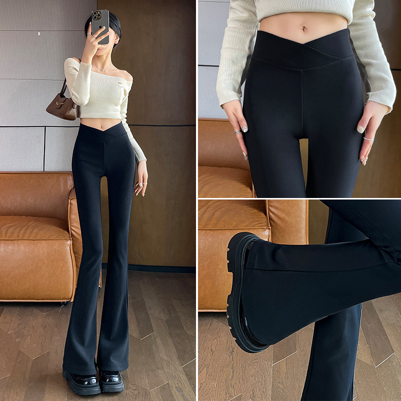 Black Flared Pants for Women, Spring and Autumn, High-Waisted, Stretchy, Slimming, Petite Casual Floor-Length Pants