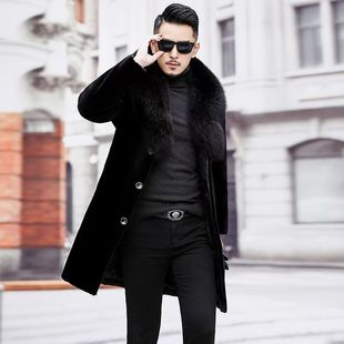 Men's Fur Coat Mid-length Haining Mid-length Imitation Mink fleece-lined Thickened Warm Middle-aged Men's Coat Winter