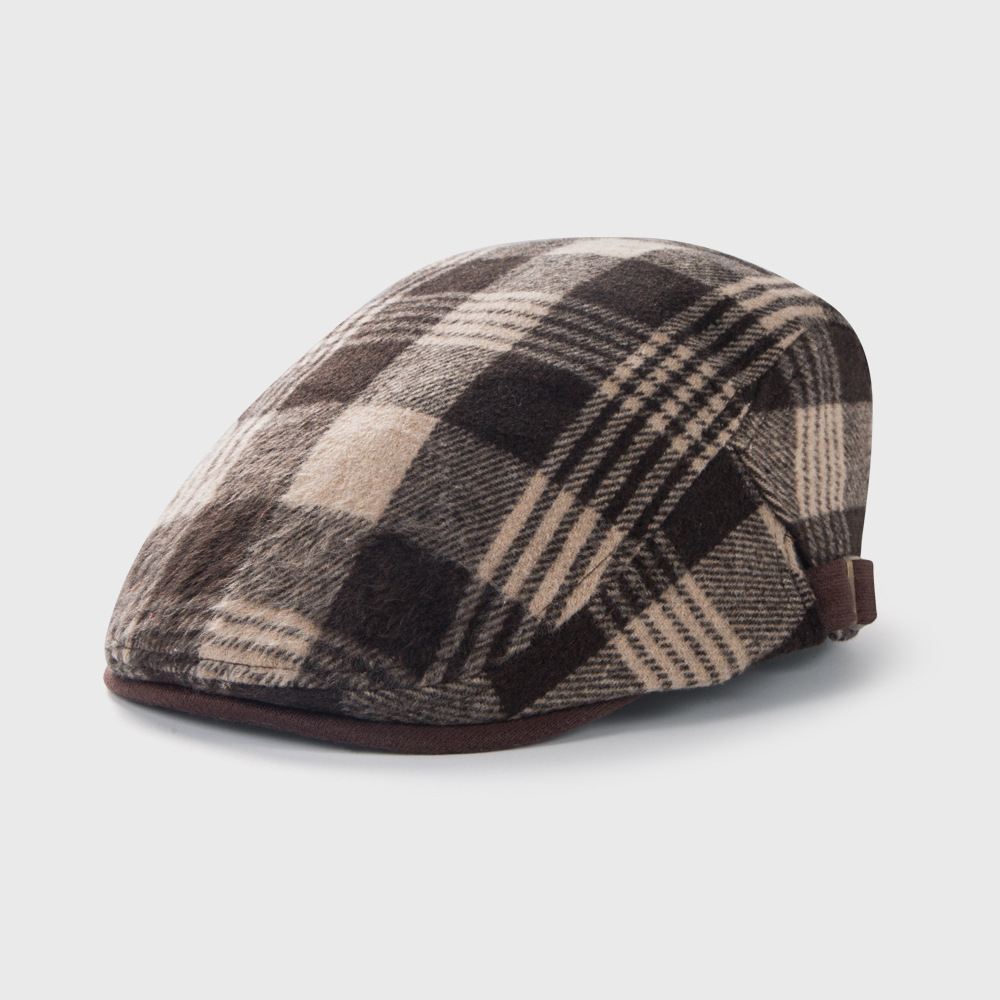 Retro American Peaked Cap Autumn And Winter Woolen Plaid Beret British Fashion Casual Newsboy Hat display picture 4