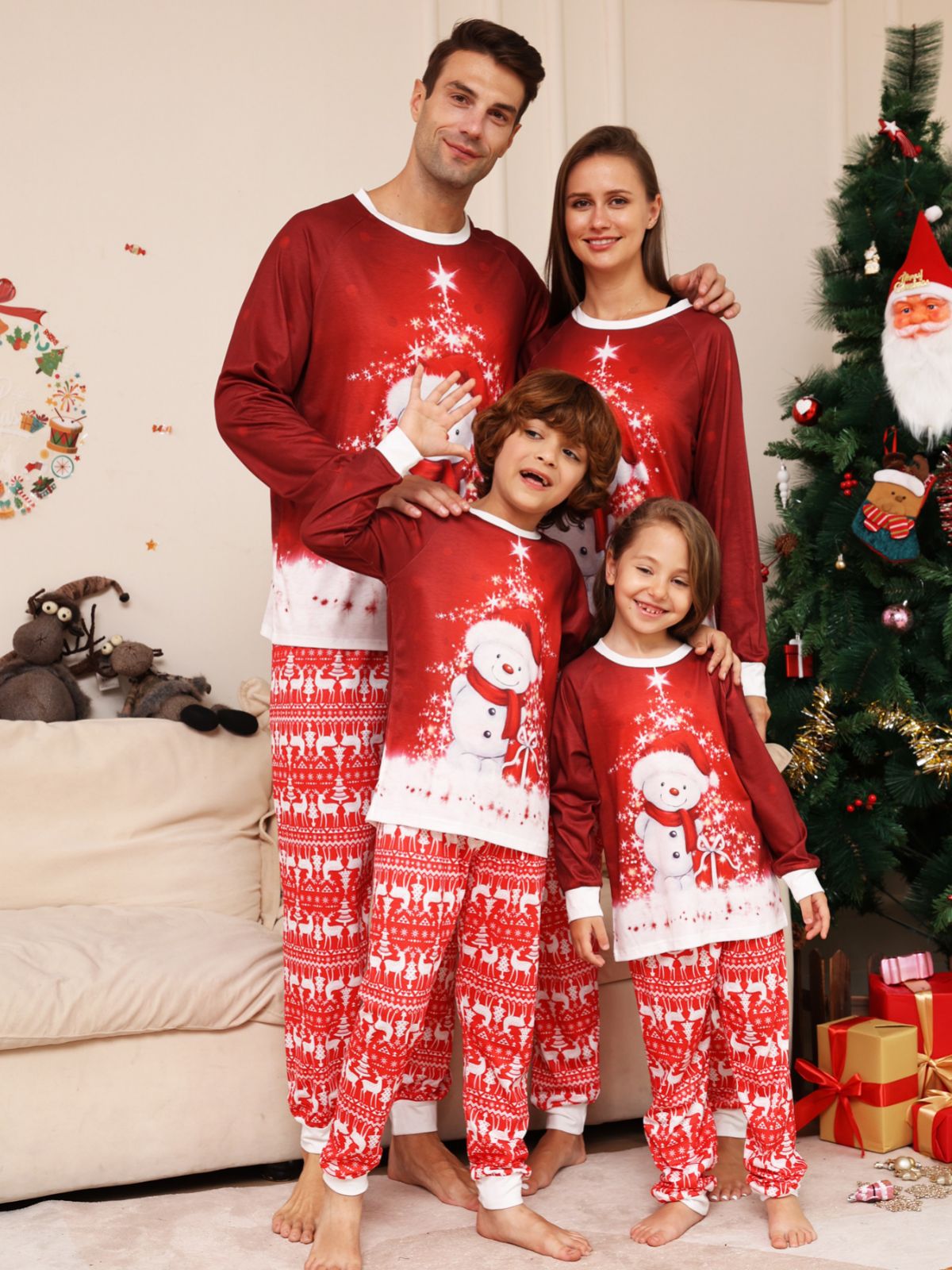 Christmas Cartoon snowman Deer Christmas family dress printed homestays pajamas_viptrois.com