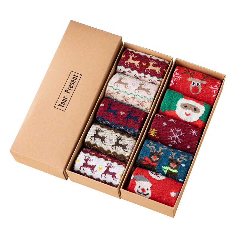 Christmas Women's Boxed Wool Mid Tube Deer Socks Children's Autumn/Winter Gift Box_voghion.com