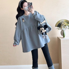 孕妇秋冬装套装上衣春秋款娃娃衫中长款时尚休闲宽松卫衣秋装套装
