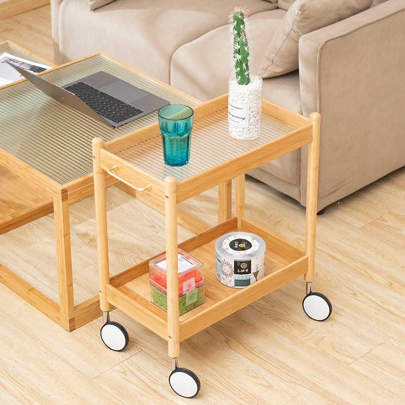 Mesa auxiliar de vidrio móvil sofá mesa auxiliar Rack de almacenamiento restaurante tienda de olla caliente pequeña mesa lateral carro doble capa con mango