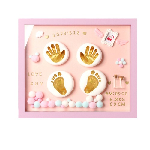 Baby hand and foot prints, children's hand and foot print mud, baby newborn's 100-day diy one-year anniversary commemorative full moon print mud photo frame