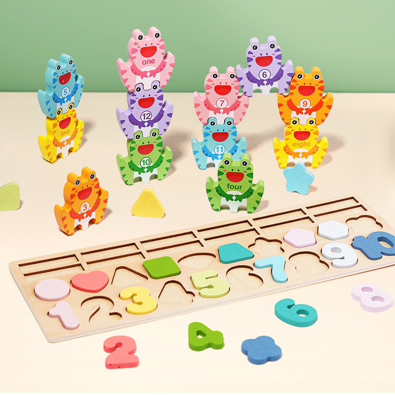 3 - en - 1 rana tablero de log para bebés de educación temprana puzzle de bloques de construcción juguetes para niños pequeños puzzle cognitivo de forma digital