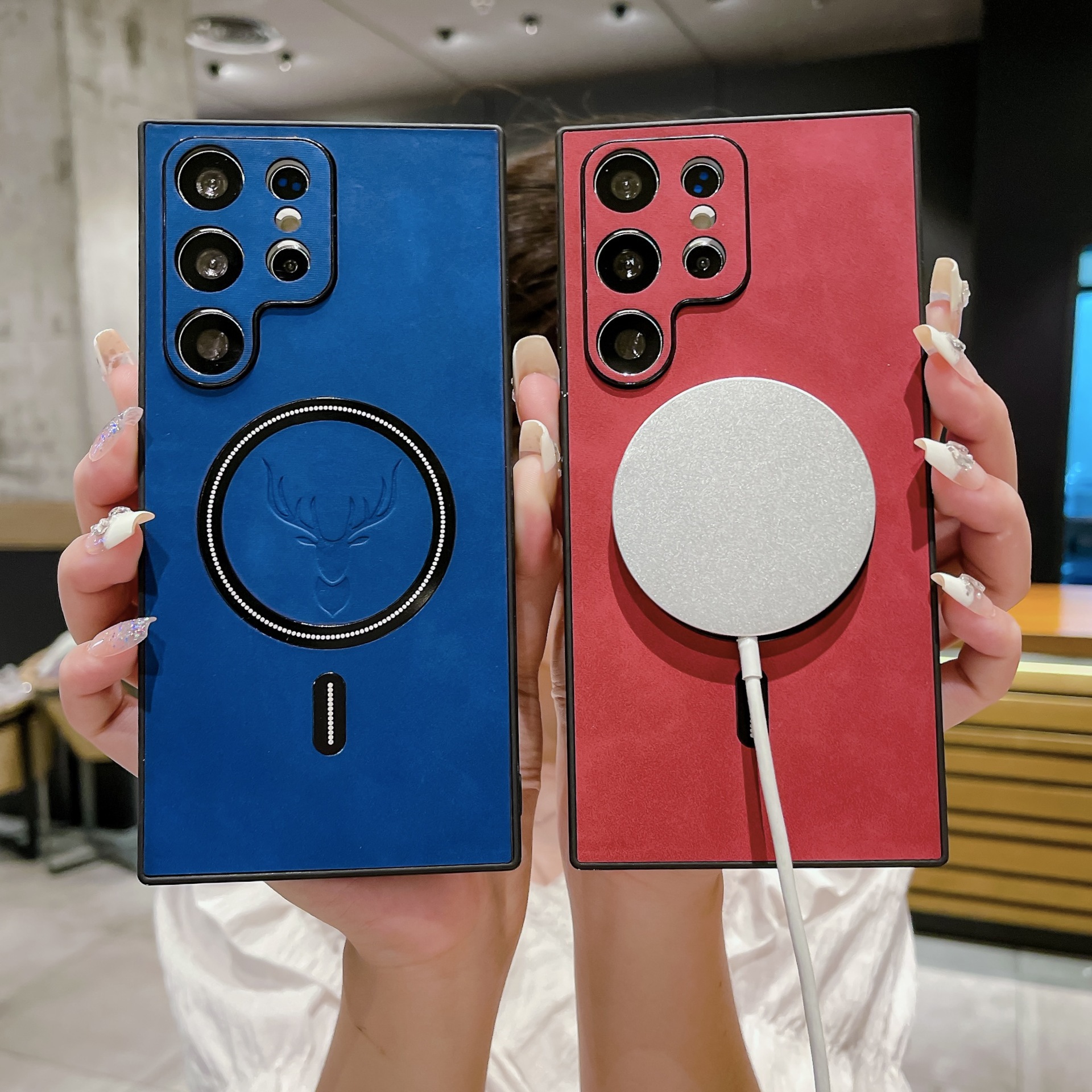 Suitable For Samsung S26ultra Phone Case, Magnetic Fabric Pattern Elk Design, New S25FE Protective Cover, Full_voghion.com