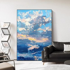 抽象的な手描き油絵立体海上日の出現代客間玄関背景壁装飾画レストラン手作り絵