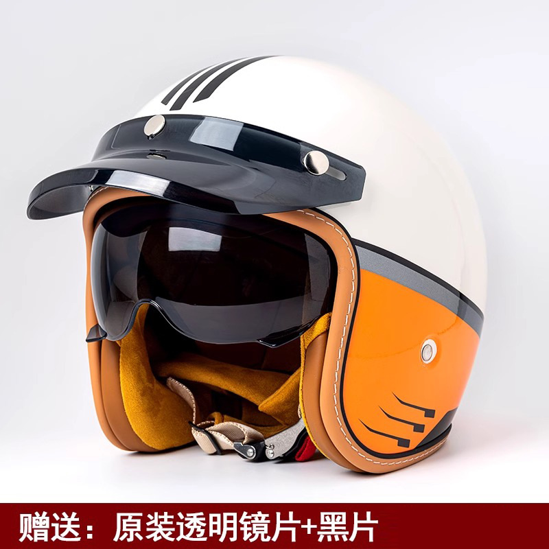Motosiklet kaskı (dəbilqə) — Motuoche Retro Helmet - mt-5-beige-desert-camel-black-visor-white-visor-m