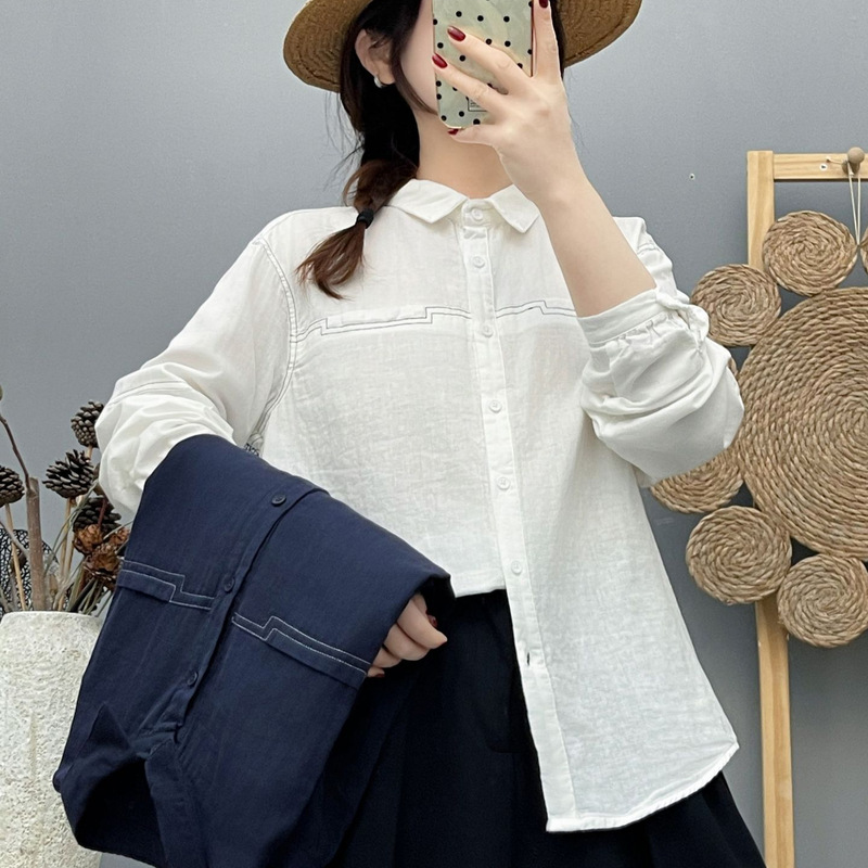 Early Spring New Style Cotton Long-Sleeve Women's Loose Shirt with Visible Stitching Design, Slimming and Stylish, Age-Reducing Casual Commuter Shirt Early Spring New Style Cotton Long-Sleeve Women's Loose Shirt with Visible Stitching Design, Slimming and Stylish, Age-Reducing Casual Commuter Shirt