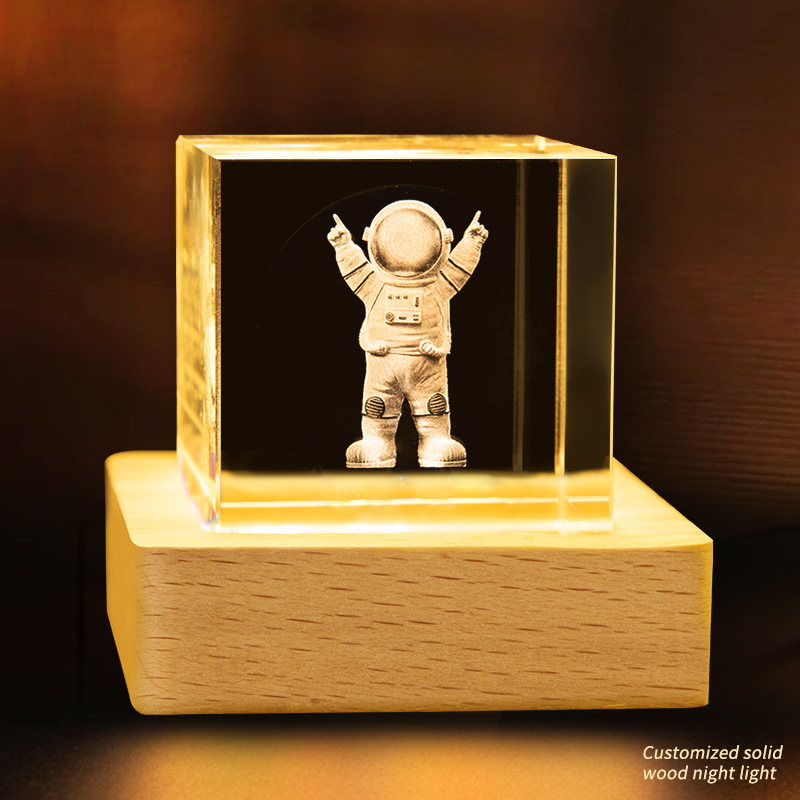 Escultura interior 3D transfronteriza cristal cuadrado luminoso luz nocturna adopción de una nube decoración creativa base de madera decoración decoración de escritorio