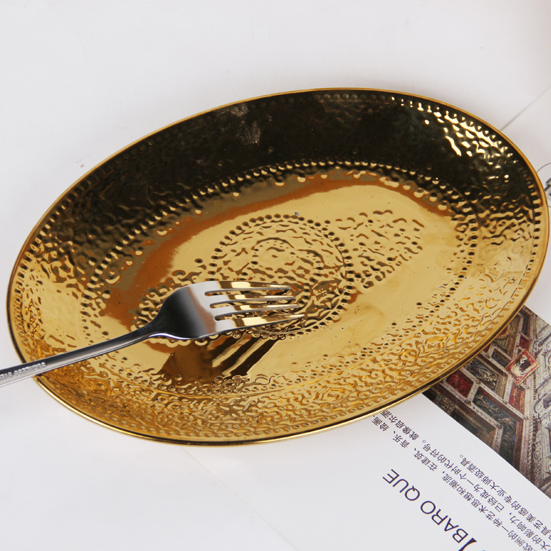 Bandeja de cerámica ovalada Bandeja de almacenamiento de bandeja pequeña de oro