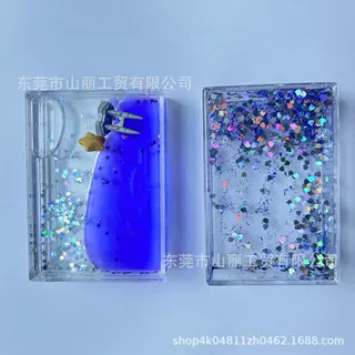 创意定制拍立得流沙金葱粉高奢透明亚克力迷你油水中空相框3d公仔