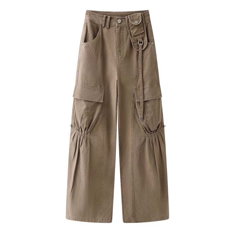 In-Stock 2026 Spring New Designer Style American Retro Pleated Pocket Work Casual Pants Rk11301401