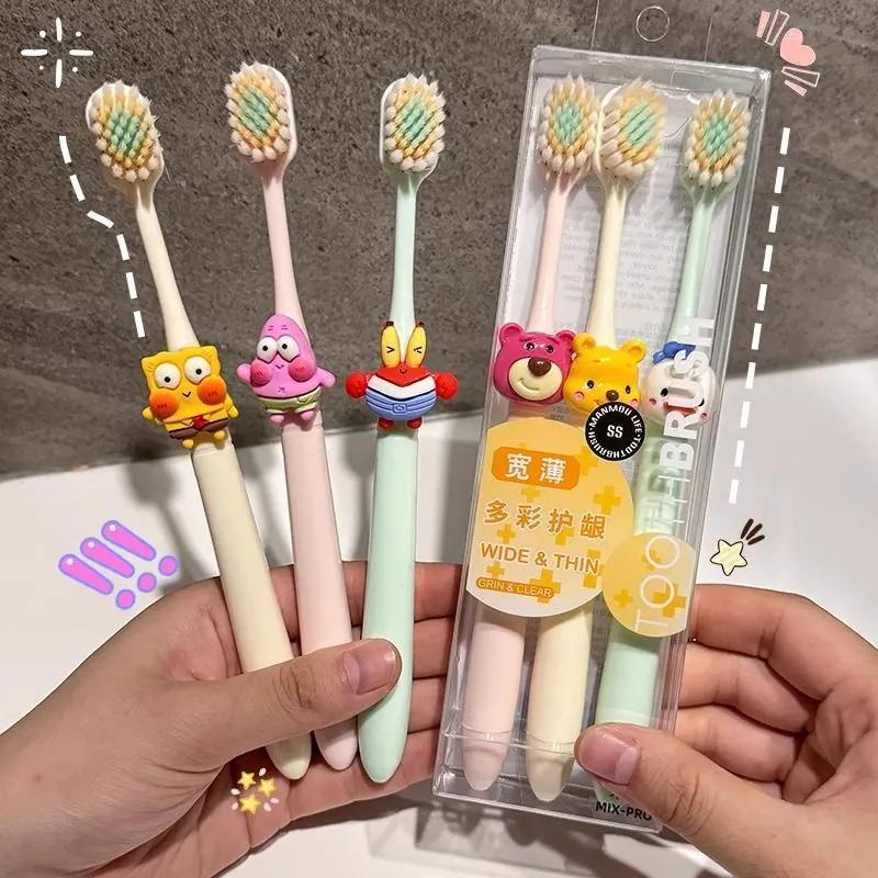 Cute Spongebob Soft-Bristled Toothbrush Super Soft Spiral Hair Wide-Head Toothbrush Creative Couple Soft-Bristled Toothbrush Cartoon