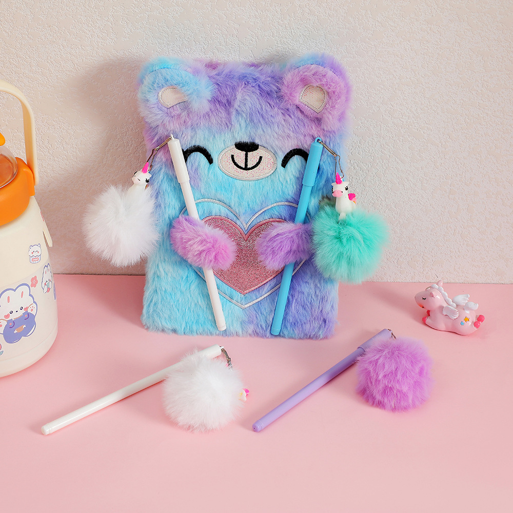 Plastic Material Animal Pattern Creative Cartoon Pen Students Hair Ball Pendant Neutral Pen Girls Handwritten Pen Kindergarten Gift