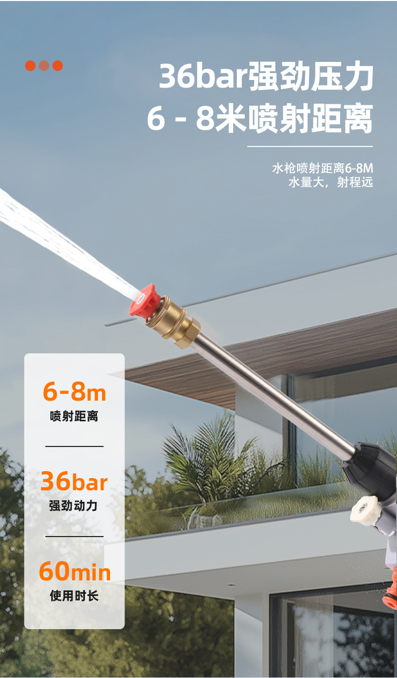 Rongba Lithium Battery Brushless High-Pressure Car Wash Water Gun Multifunctional Wireless Electric Water Gun Portable Garden Spray Cleaning Machine