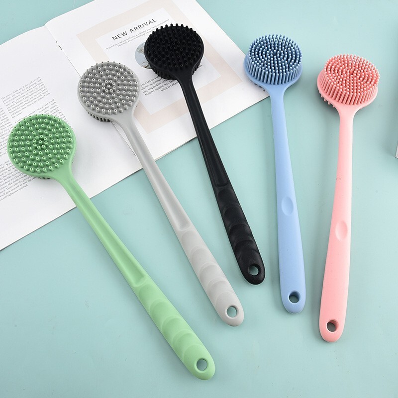 Bath brush, shower brush, silicone exfoliating brush, silicone bath brush, long-handled massager, multi-purpose long-handled brush