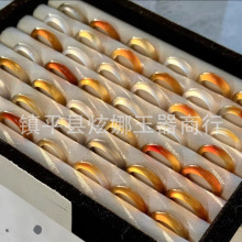 天然玉髓马料高冰白月光香槟金戒指跑环爆款冰烟灰玛瑙冰红玉石细