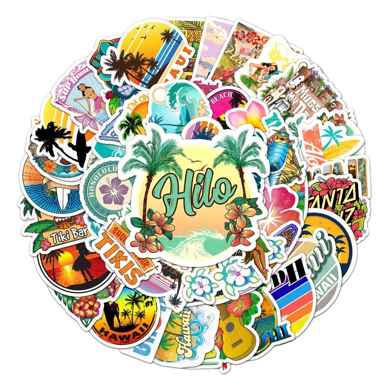 50 unidades playa Hawaii paisaje DIY pegatinas decorativas de equipaje scooter portátil pegatinas de coche