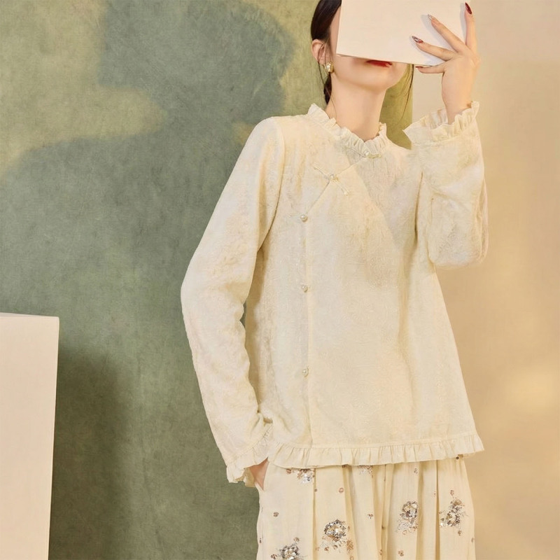 New Chinese-Style Button-Down Long-Sleeve Lace Design Asymmetrical Shirt, Spring New Design Top for Women P0162 New Chinese-Style Button-Down Long-Sleeve Lace Design Asymmetrical Shirt, Spring New Design Top for Women P0162