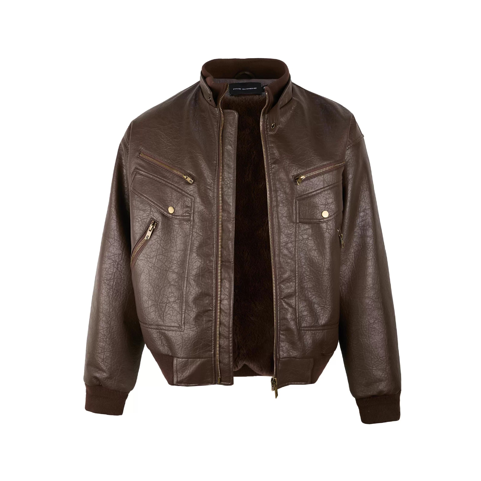 Men's Retro Leather Motorcycle Jacket With Multi Pockets Black_voghion.com