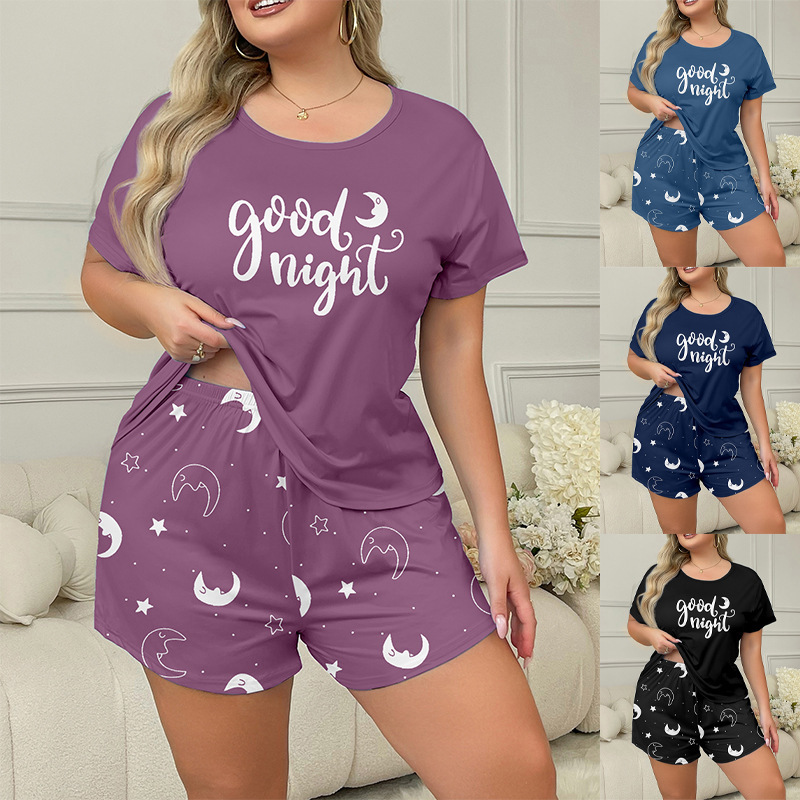 temu 人気の女性用パジャマ 夏おやすみレタープリント 星と月柄 ダブルショートスーツ パジャマ Lサイズ|undefined