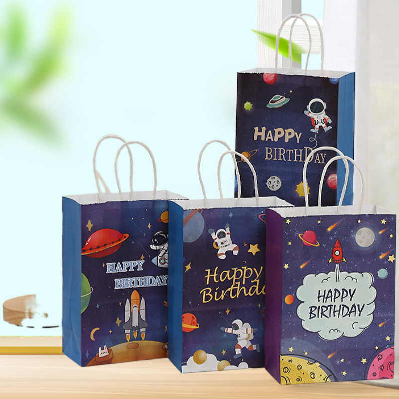 太空宇航员印花logo礼品袋 宇宙星球彩色牛皮纸袋购物手提袋