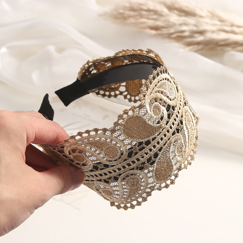 Correa para el cabello con flequillo de ala ancha coreana, diadema de flores bordadas de encaje de compresión femenina, horquilla, accesorios para el cabello, diadema para el cabello, diadema para el cabello