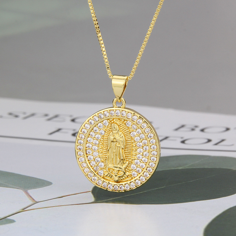 Nihaojewelry simple zircon round full diamond portrait Necklace Wholesale Jewelrypicture4