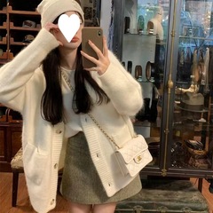 软糯奶呼呼羊驼绒针织开衫上衣外穿女秋冬慵懒风宽松加厚毛衣外套
