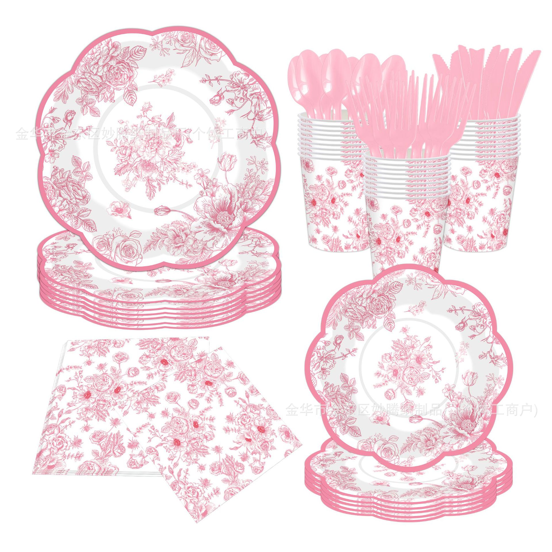 Suministros de fiesta transfronterizos vajilla gran encaje flor temporada tema decoración del lugar juego de vajilla de fiesta platos de papel