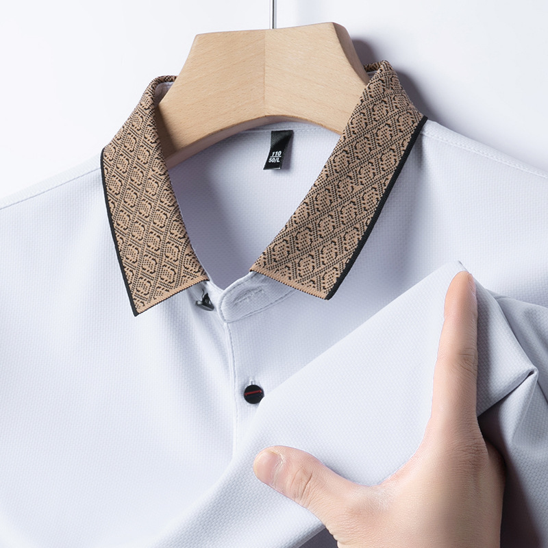 2025 Men's Contrasting Collar Short-Sleeved T-Shirt Summer New Polo Shirt Loose Fashion Middle-Aged Dad Clothing Wholesale