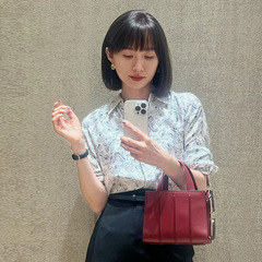 高端蝴蝶结印花18姆米厚料真丝衬衣长袖桑蚕丝上衣外穿内搭女春秋