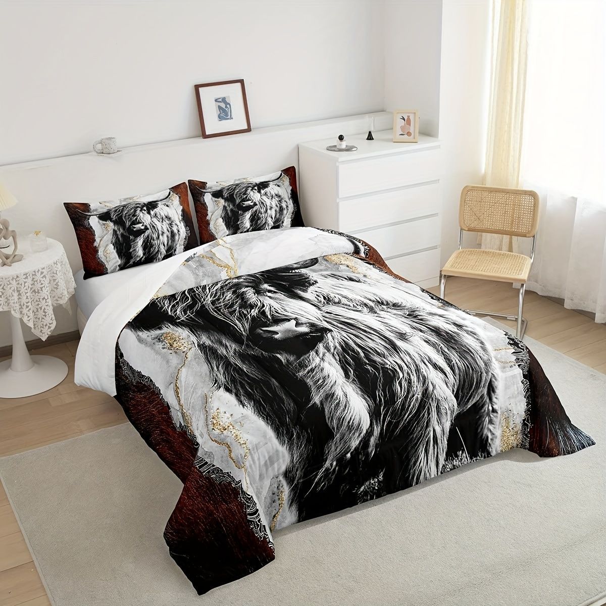 Serie de ganado 3D Impresión digital transfronteriza cubierta de edredón de comercio exterior conjunto de tres piezas conjunto de ropa de cama de cuatro piezas