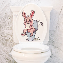 跨境新款害羞兔子上厕所卫生间浴室马桶贴复活节装饰贴防水自粘画