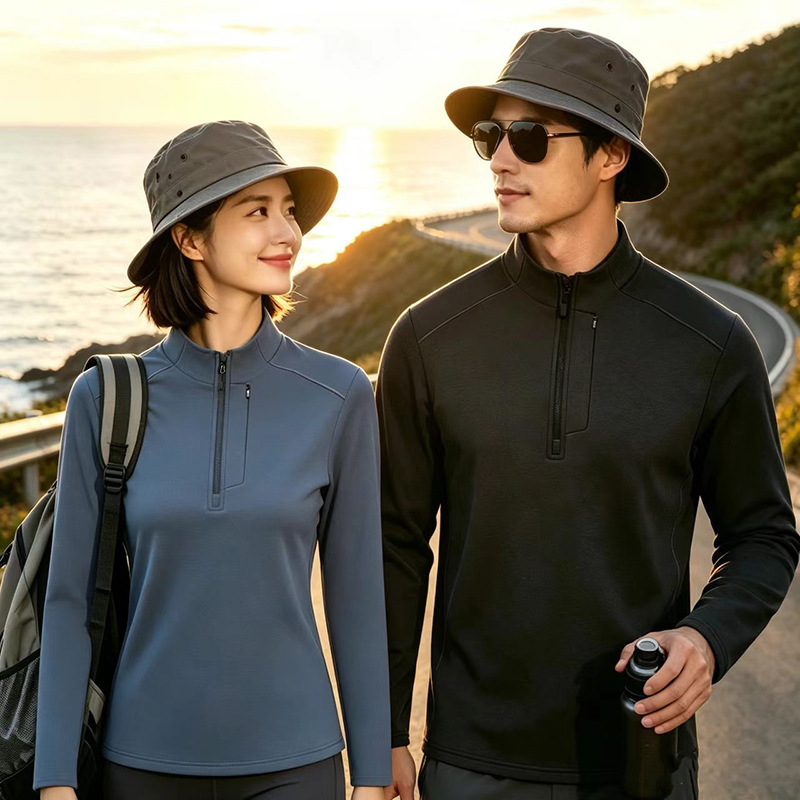Men's half-zip stand-up collar fleece sweatshirt, cool fleece, fashionable thin fleece base shirt, unisex couple's style with printed logo