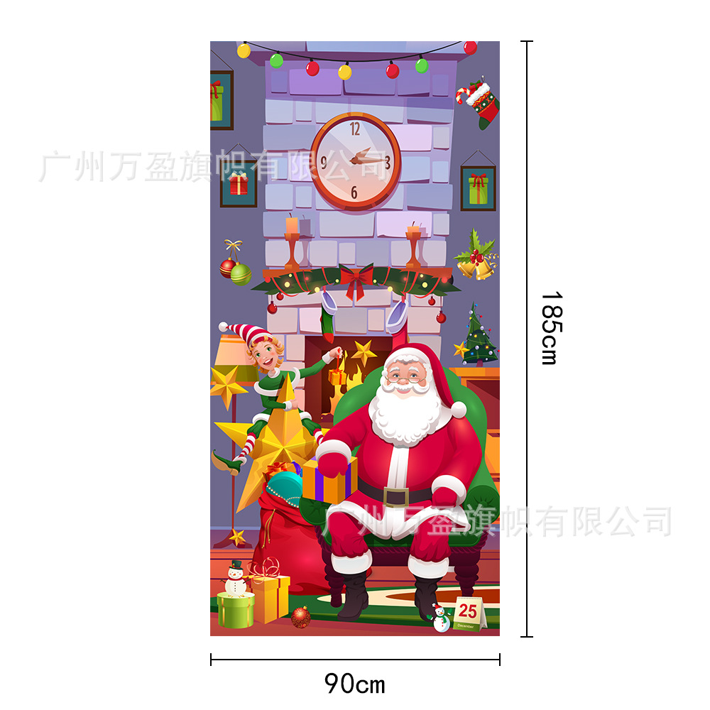 2025 nuevos productos de navidad cortina de bandera Santa Claus para ver la hoja de regalo decoración de tela colgante Bandera de bienvenida de Navidad