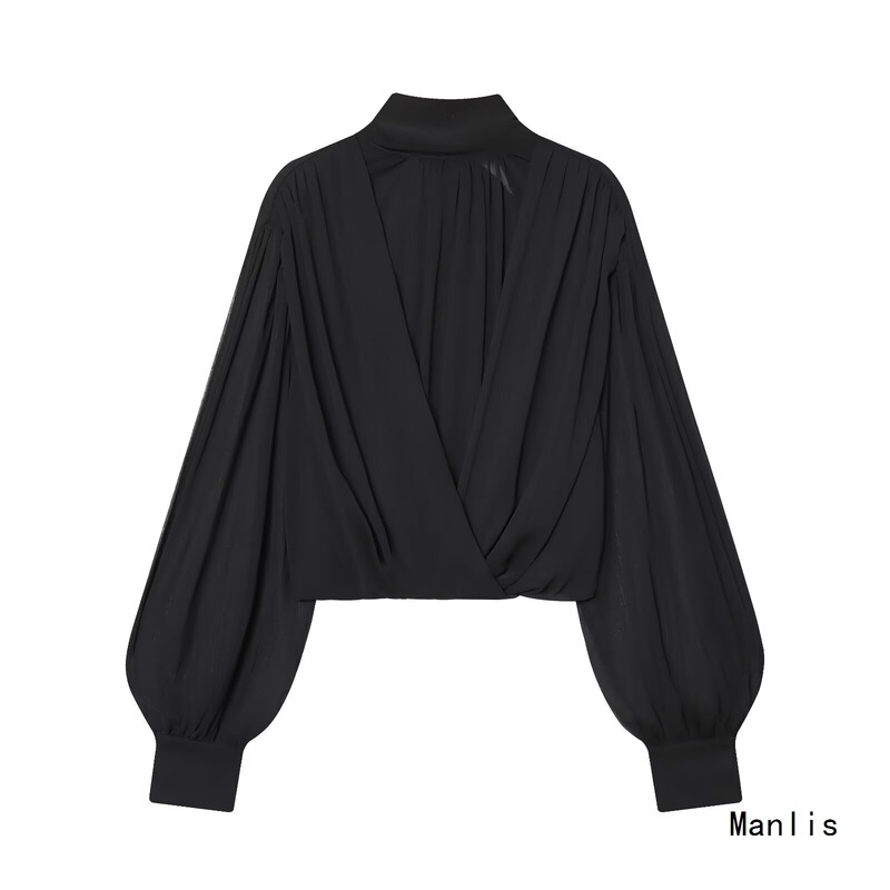 Z Cross-Border European and American Style 2025 New Fashion Elegant Women's Pleated Translucent Balloon Style Top 3666187