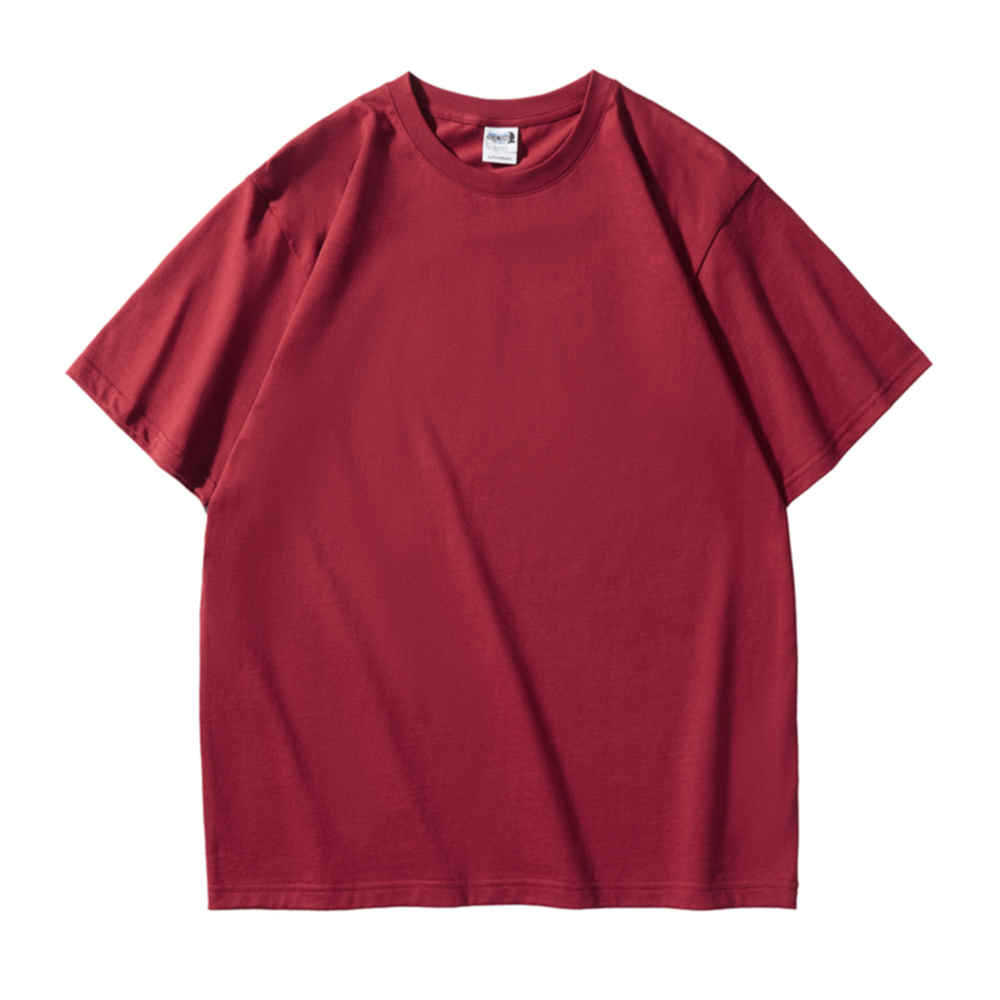 240g algodón pesado suelto cuello redondo color sólido manga corta Camiseta engrosada marca de moda manga corta impresa LOGO