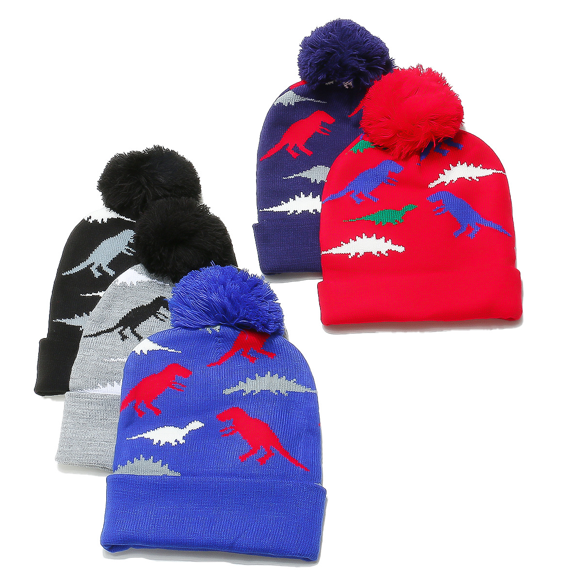 105g Weight Hat Classification Polyacrylonitrile Fiber Fabric Type Wool Cap Hats Type 1 Piece Quantity Outdoor, Daily Occasion Dinosaur Pattern Autumn&Winter Season Children Unisex Gender Pom Poms, Jacquard Design Cartoon Style, Cute Style Children Unisex Cartoon Style Cute Dinosaur Pom Poms Jacquard Wool Cap 3