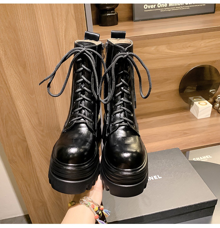 Boot nữ cổ thấp da thật gót siêu cao 15cm đế dày tăng chiều cao lót lông mùa thu đông — Lớp lót đơn màu trắng nhạt 12cm chi tiết 25