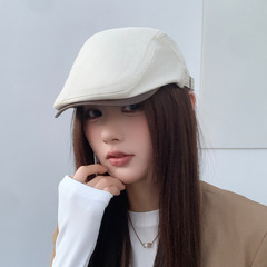 反戴贝雷帽女春秋季复古鸭舌报童帽韩系百搭显脸小撞色前进帽
