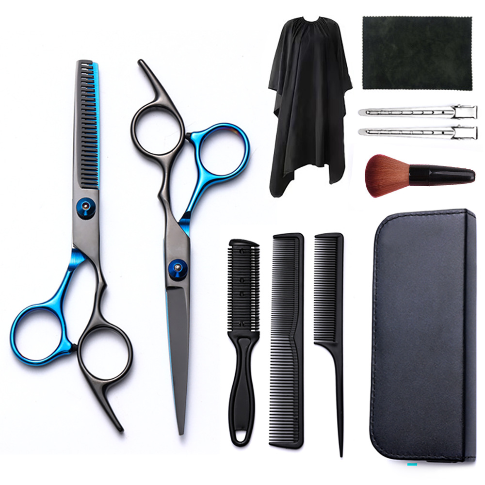 Corte de pelo tijeras transfronterizas amazonas color tijeras de dientes planas cortadas delgadas frange tijeras divisorias fábrica de tijeras al por mayor set de tijeras de peluquería