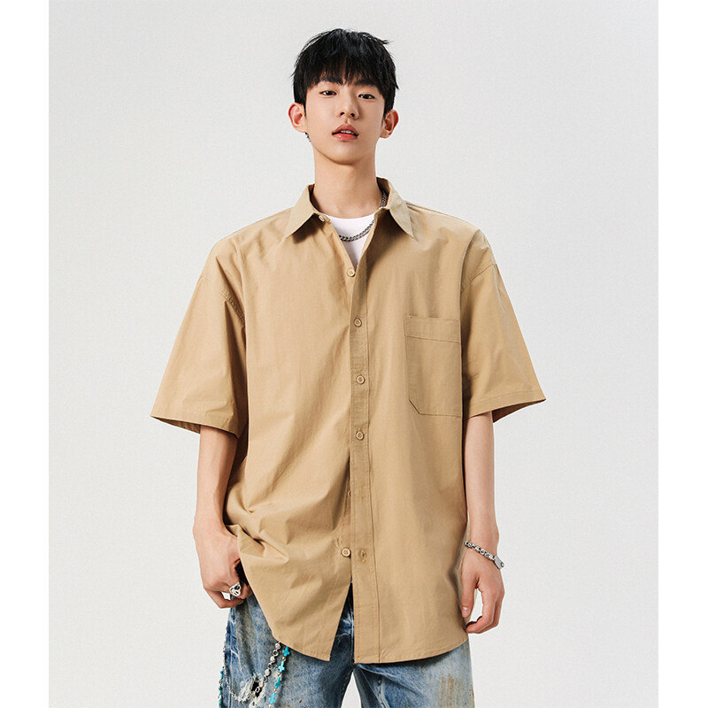 Foreign Trade Japanese and Korean Men's Loose All-match Dopamine Shirt Men's and Women's Top with Pocket plus size Solid Color Cardigan Shirt