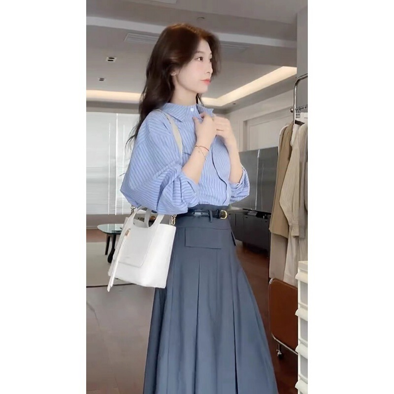 Early spring clothing tea series matching a set of fashionable French vest shirt salt Korean drama wear matching two-piece suit skirt